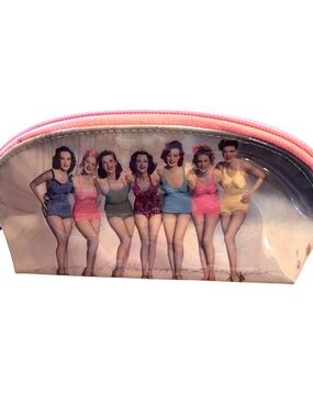 Catseye London Vintage Pinup PhotoCosmetic Bag w Pink zipper Clear Plastic Liner